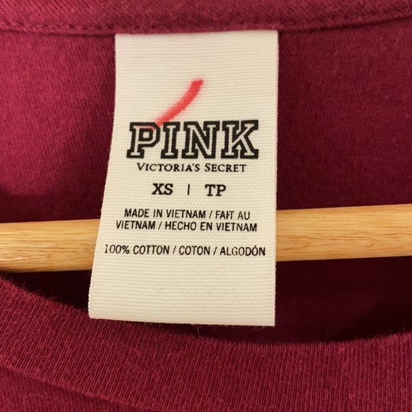 Victoria’s Secret Love PINK Maroon Shirt with Black Sequin logo - Size XS - Picture 3 of 6